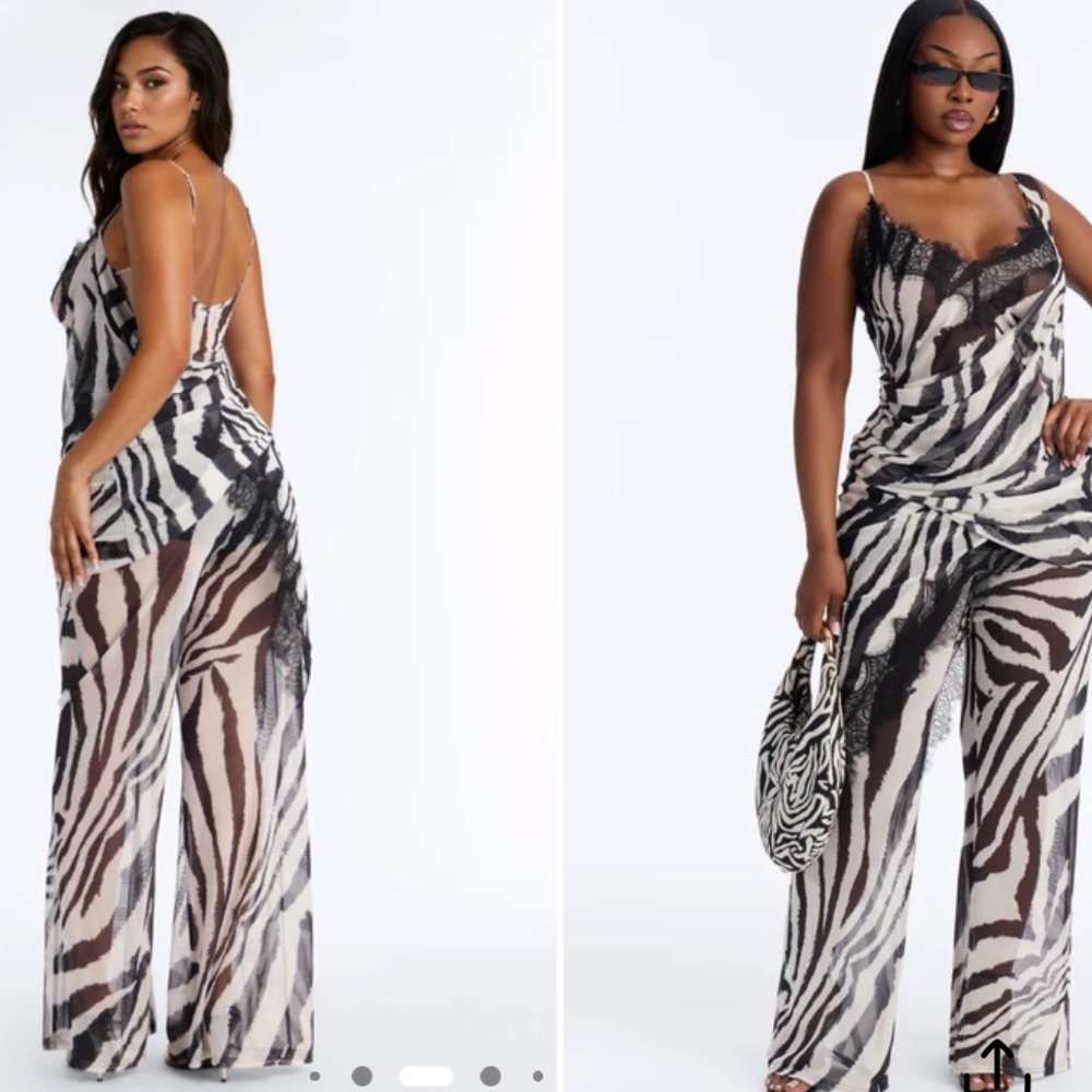 Zebra-Print Wide Leg Jumpsuit - Black & White
